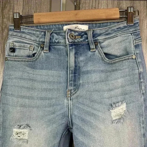 KanCan 5 / 26 Straight Leg Medium Wash Jeans Open Slits Hem Detail Distressed - Picture 3 of 10